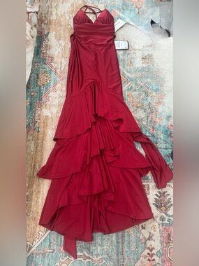 Red tiered ruffle maxi dress- XS
